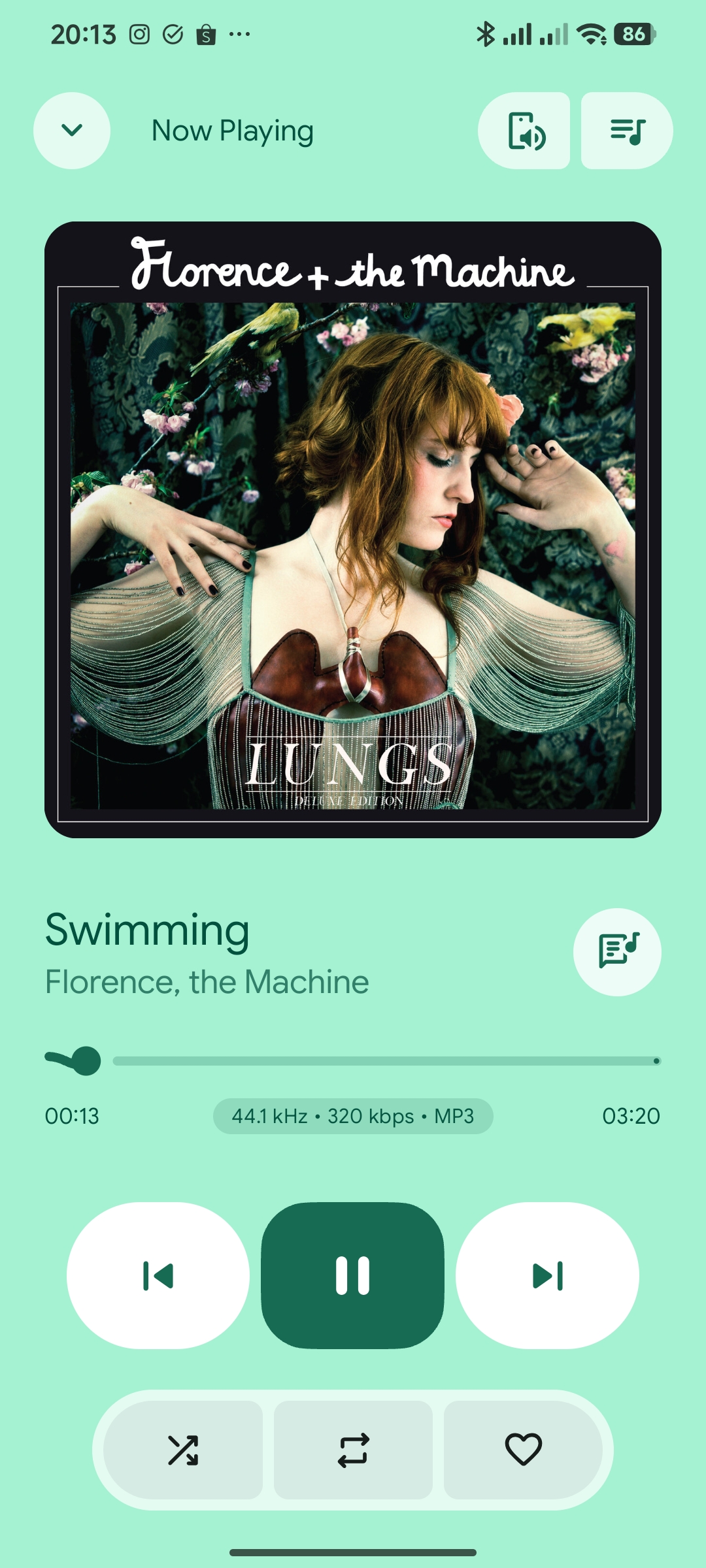Now playing screen in PixelPlayer
